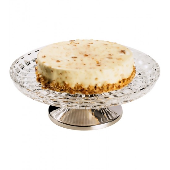 Prato 30cm de Bolo de Vidro Diamond Com pe Aco Inox